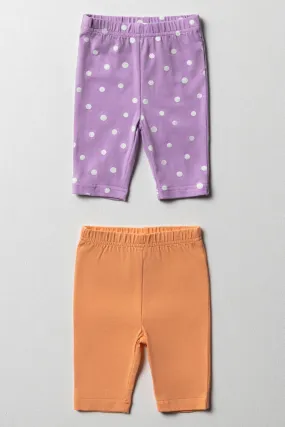 2 Pack Cropped Leggings Orange & Lilac