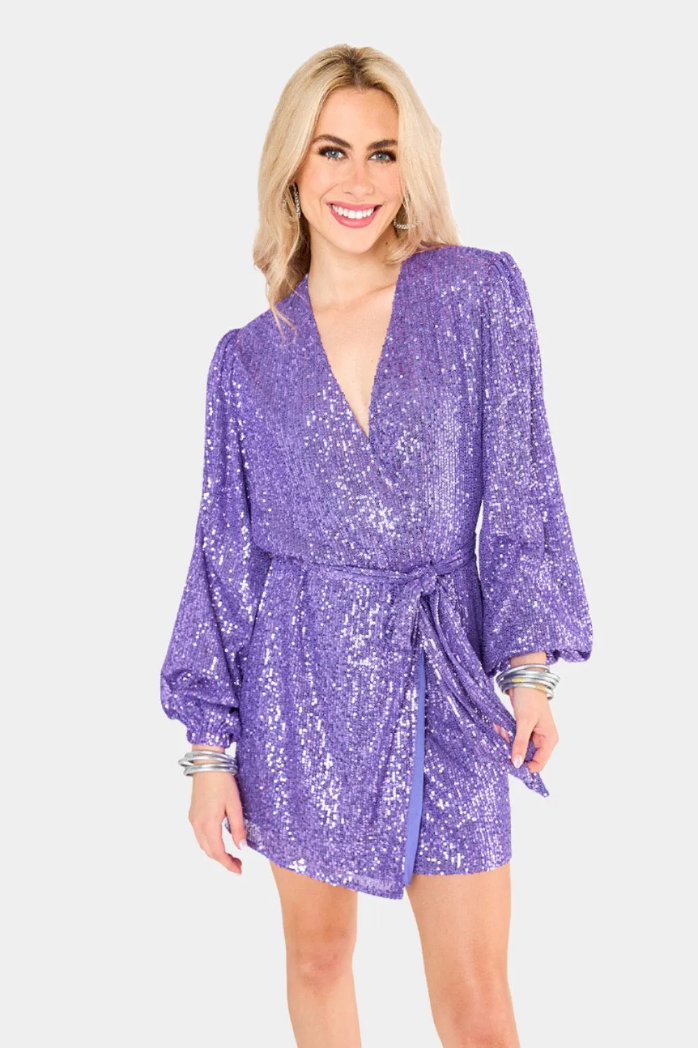 Adeline Sequin Wrap Dress - Fig