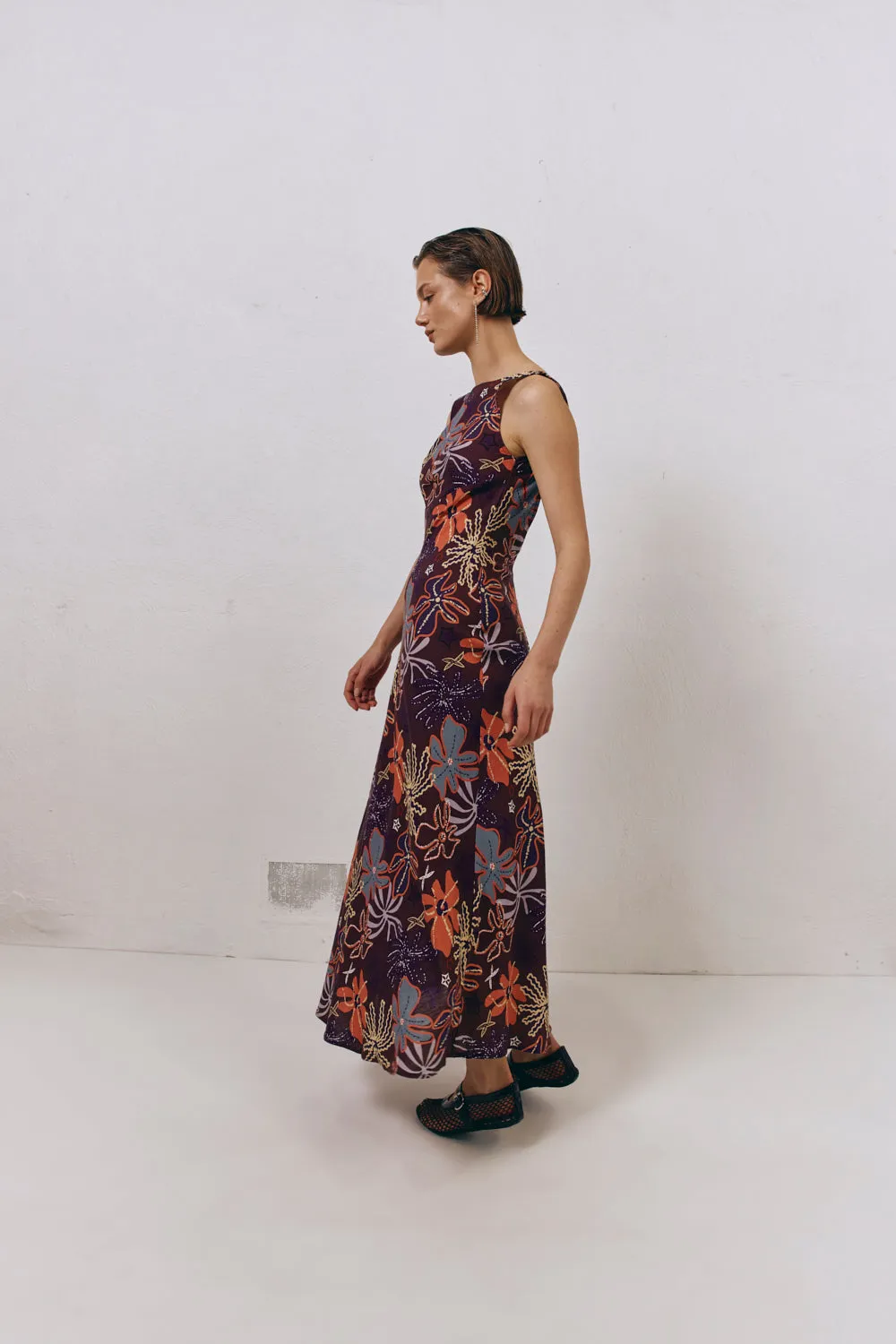 Art Of Bloom Bias Cut Maxi Dress Exotica