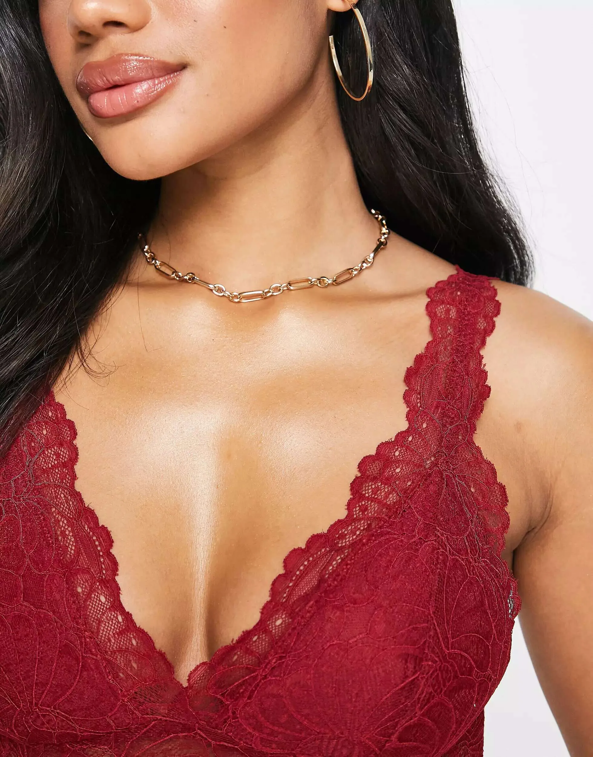 ASOS Sienna Longline Lace Padded Bra in Red