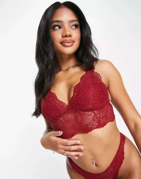 ASOS Sienna Longline Lace Padded Bra in Red