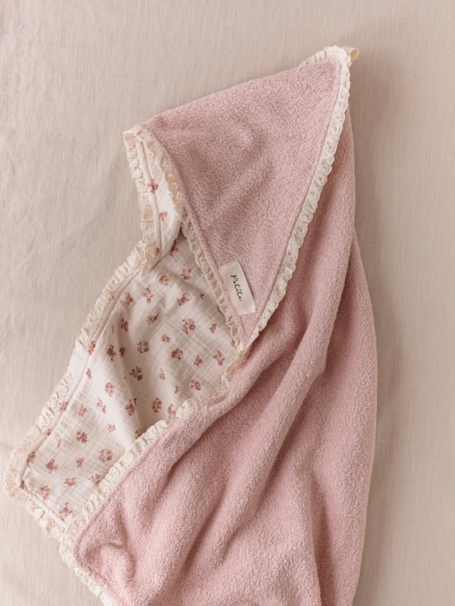 Baby Hooded towel  /  blush floral   lace