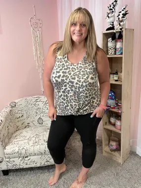 Black & Leopard Capri Leggings with Pockets