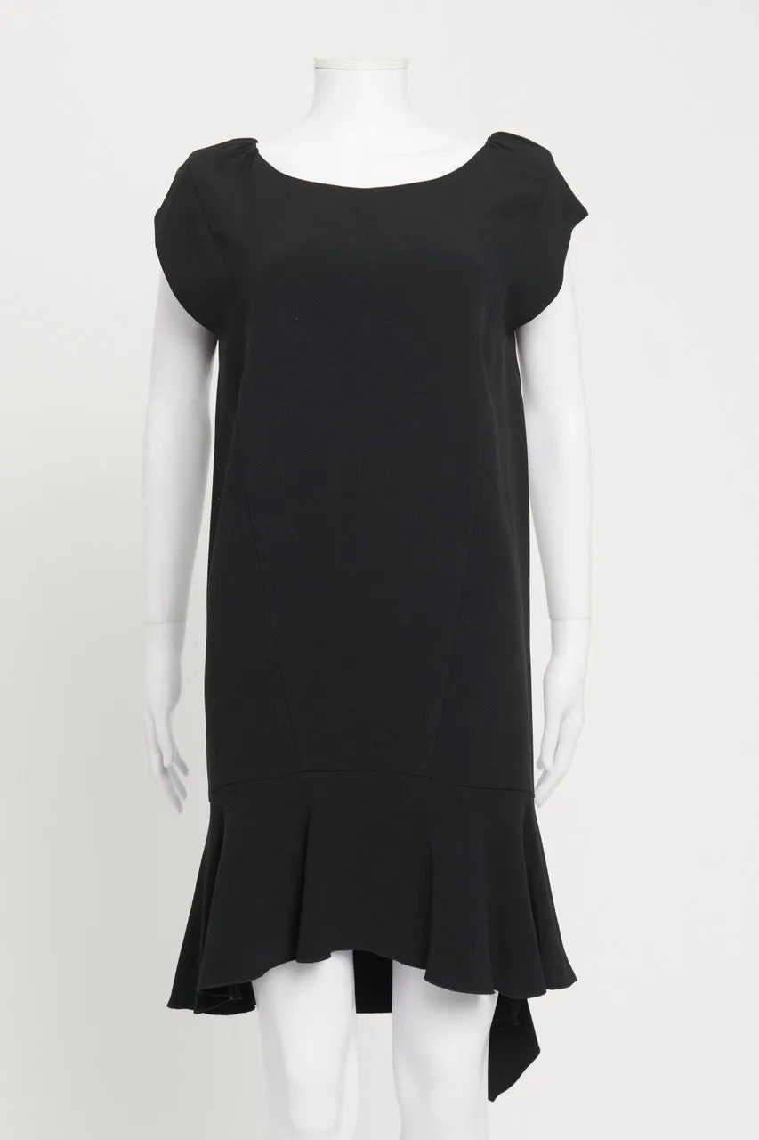 Black Asymmetric Fluted Hem Preowned Dress