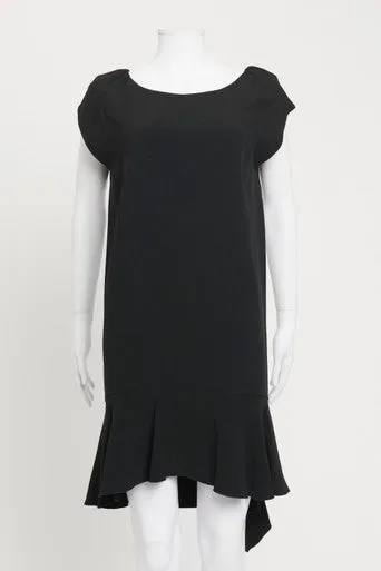 Black Asymmetric Fluted Hem Preowned Dress