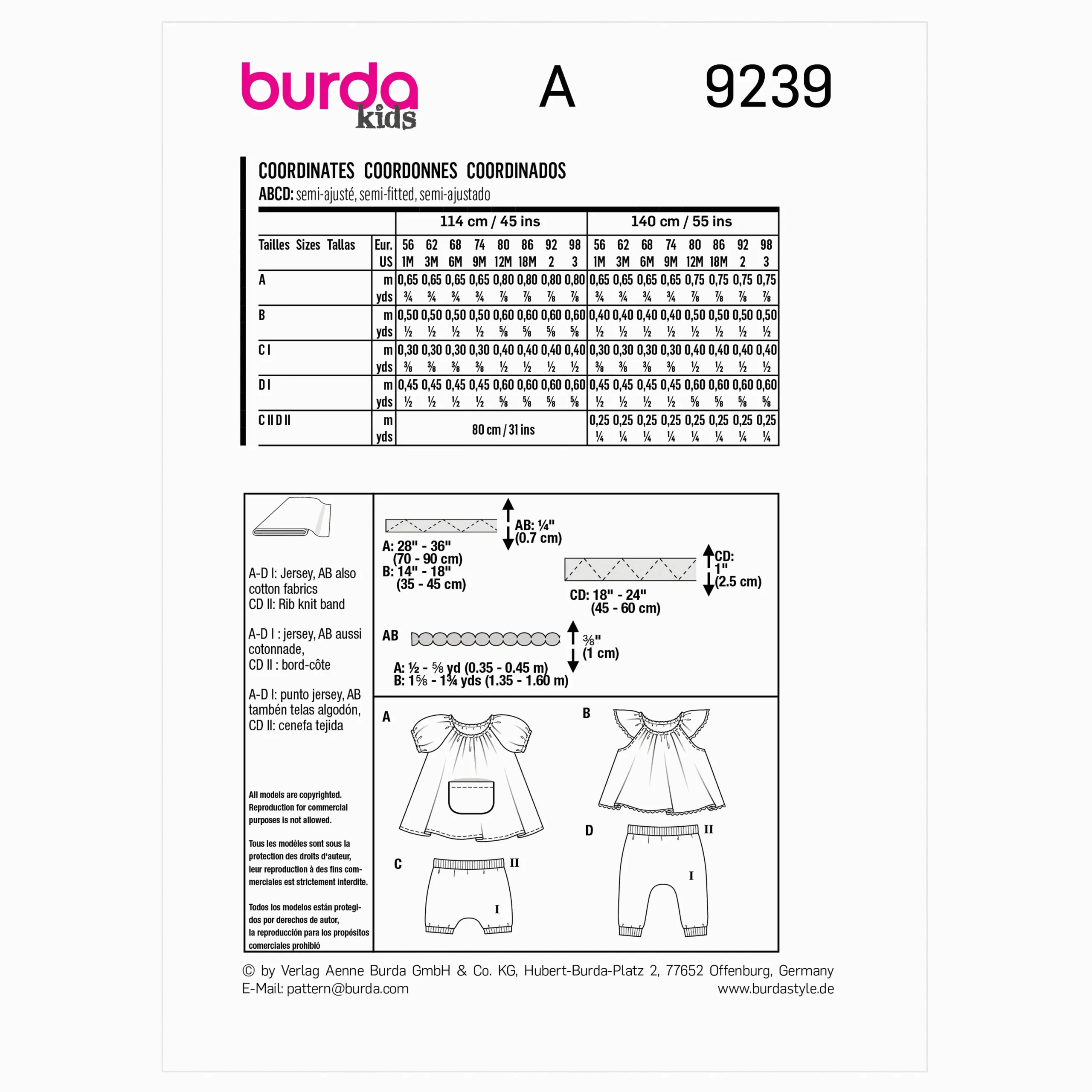 Burda Pattern 9239 Babies' Tops and Bottoms