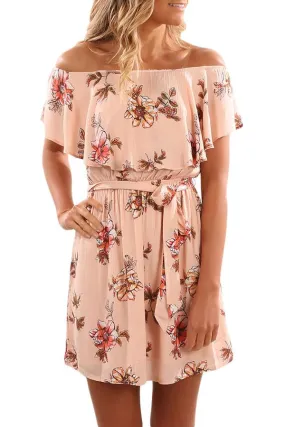 California Love Floral Print Off Shoulder Party Dress