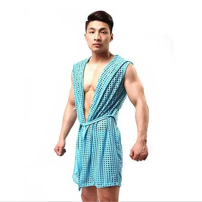 Casual Sleepwear Hollow Nets Sexy Men'S Bathrobe Gown