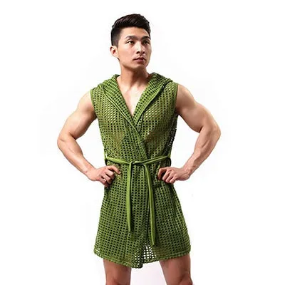 Casual Sleepwear Hollow Nets Sexy Men'S Bathrobe Gown