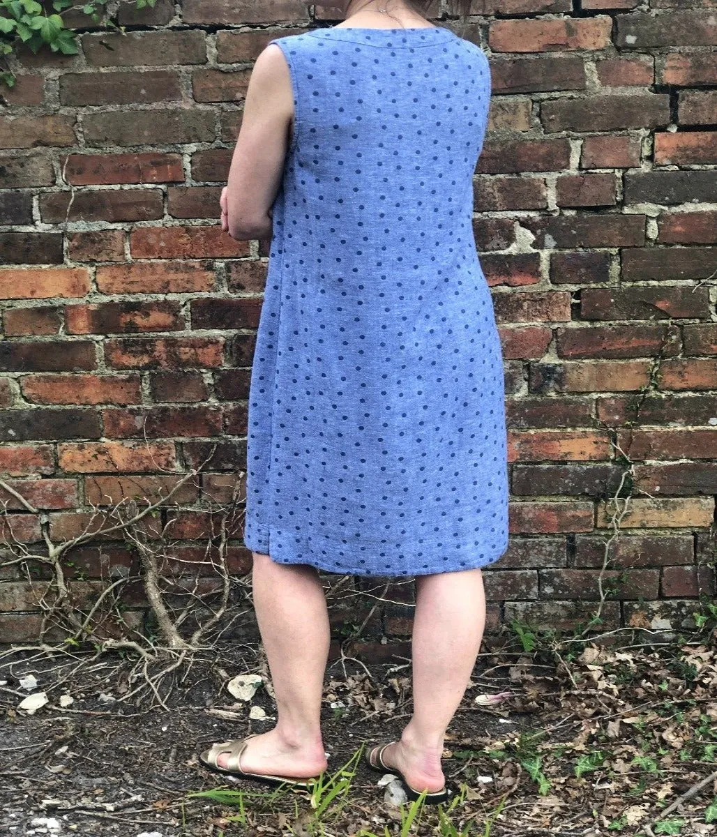 Chambray Dot Notch Neck Dress