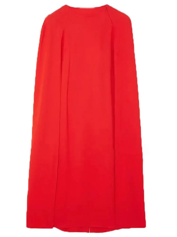 Chic Red O-Neck Evening Dress with Cape Sleeves