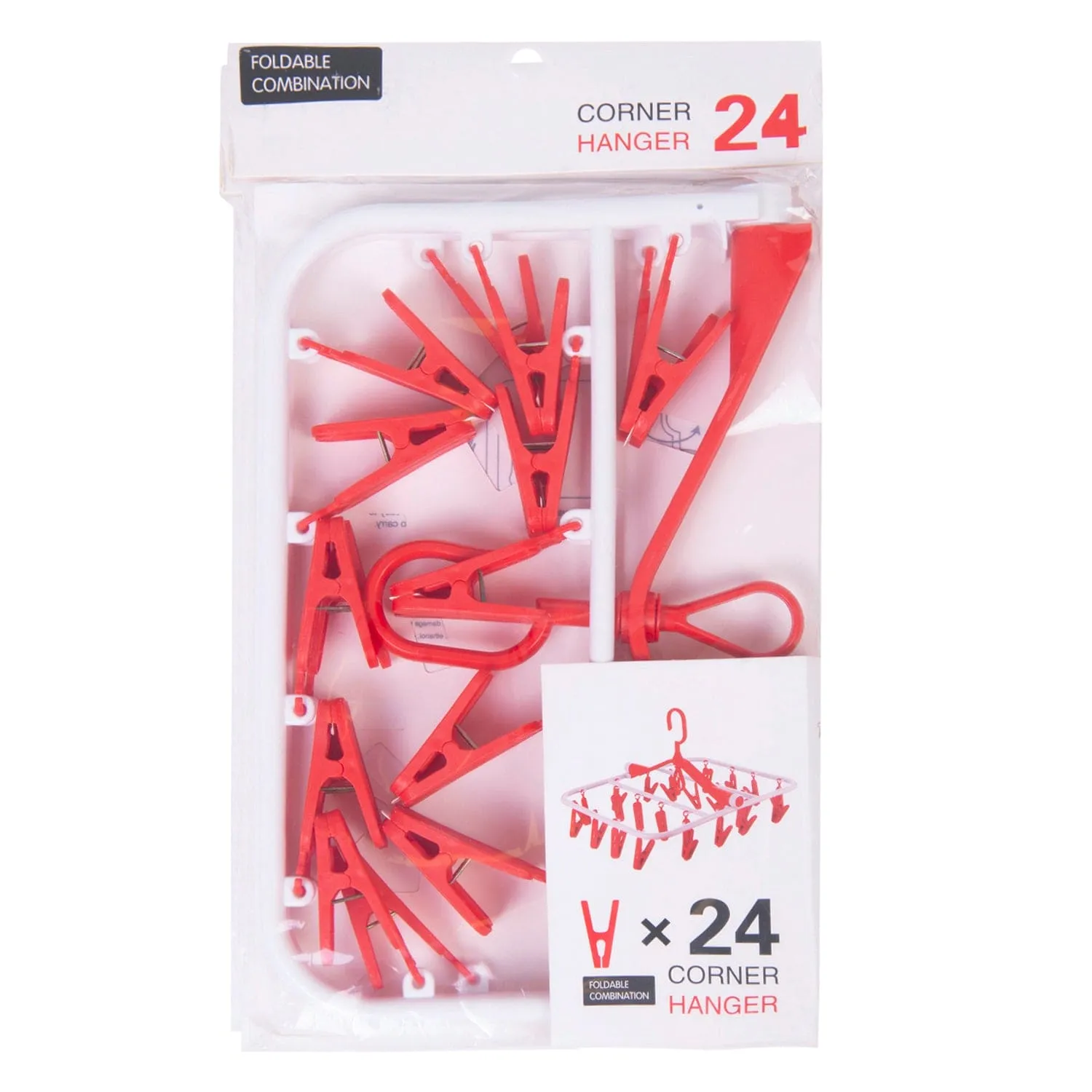 Clothes Hanger Square Foldable 24 Clips Red