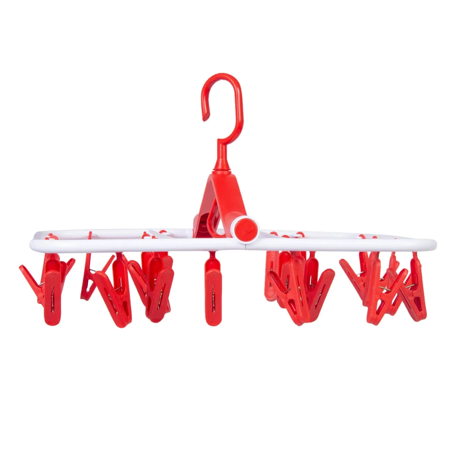 Clothes Hanger Square Foldable 24 Clips Red