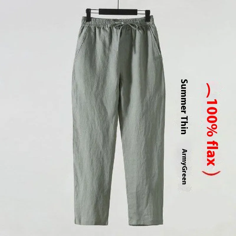 Cotton Linen Cropped Men's Casual Pants Style