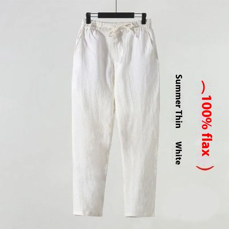 Cotton Linen Cropped Men's Casual Pants Style