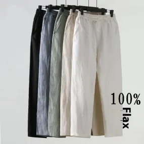 Cotton Linen Cropped Men's Casual Pants Style