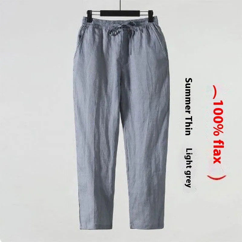 Cotton Linen Cropped Men's Casual Pants Style