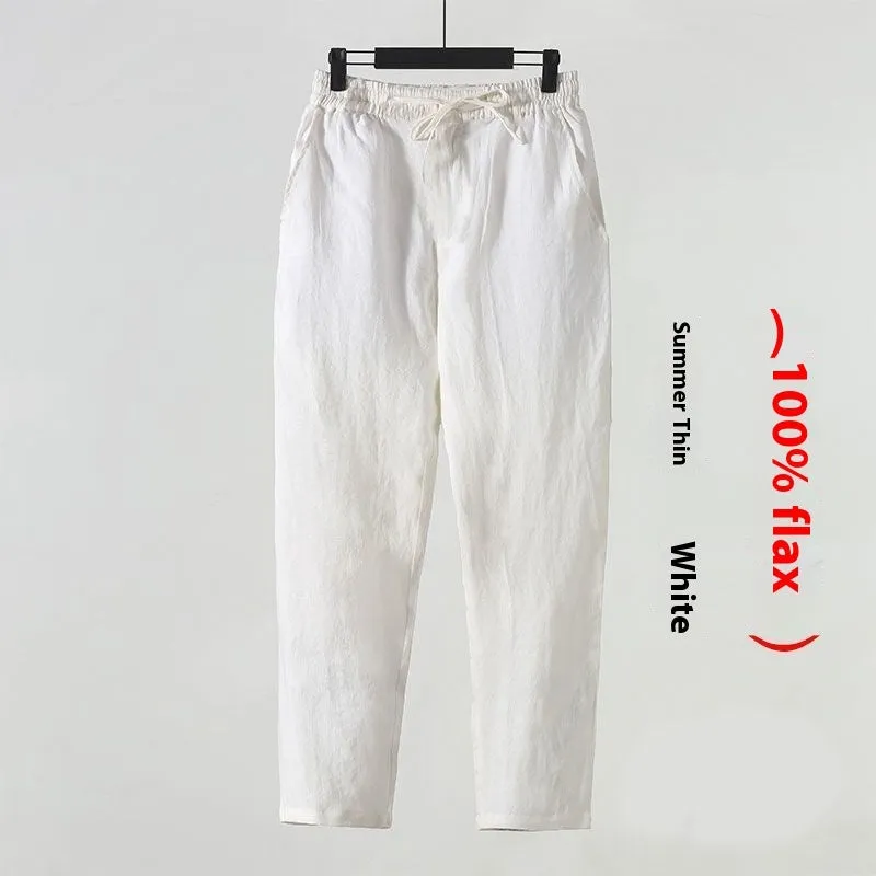 Cotton Linen Cropped Men's Casual Pants Style