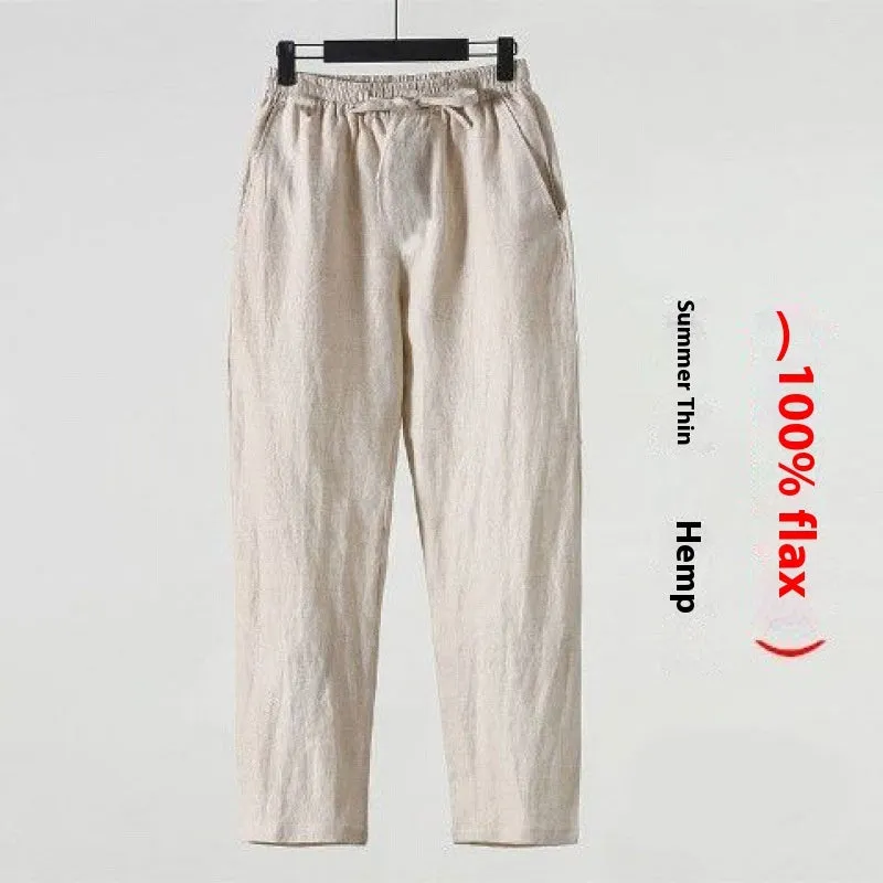 Cotton Linen Cropped Men's Casual Pants Style