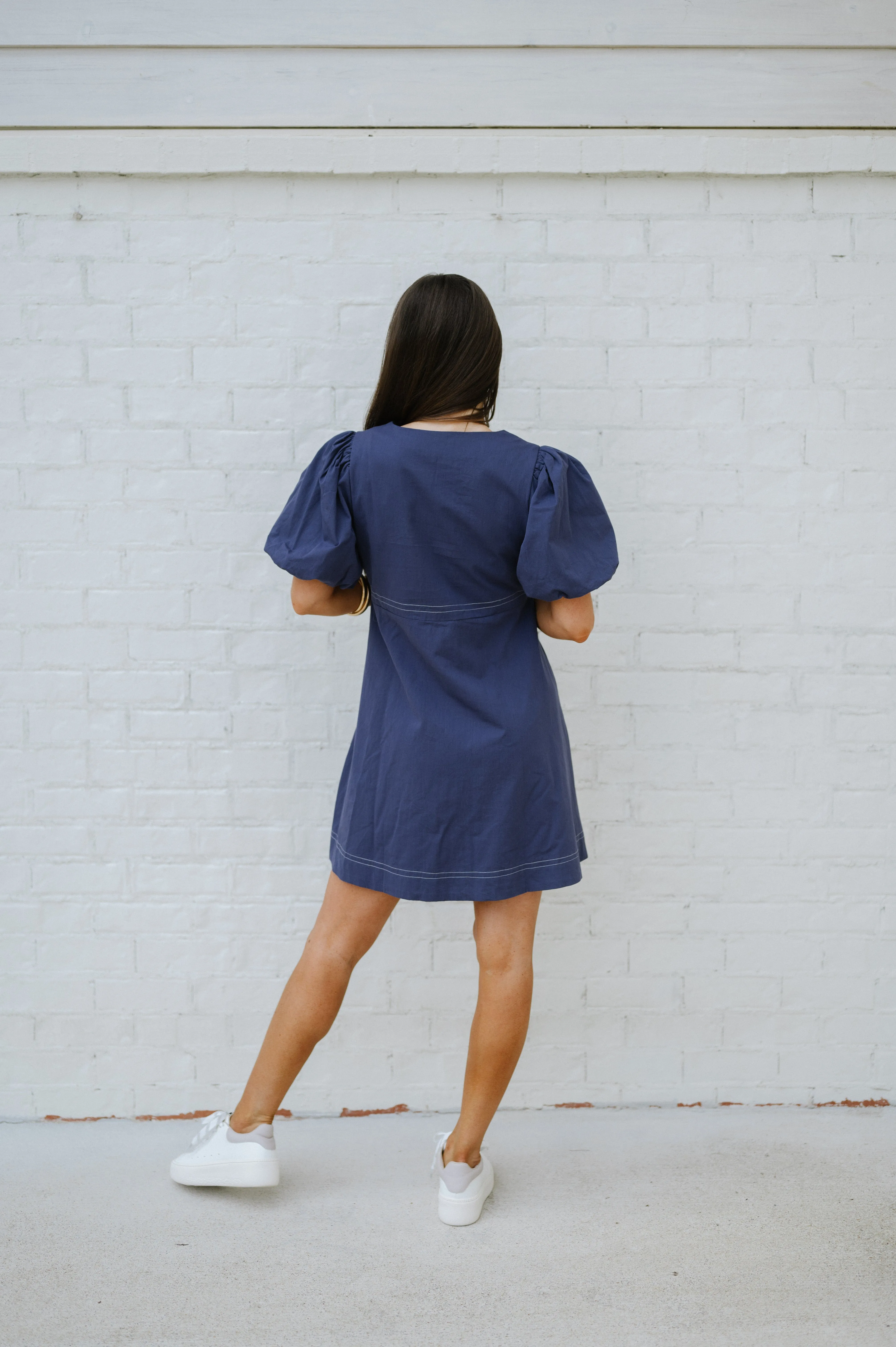 Cyrus Puff Sleeve Dress- Navy