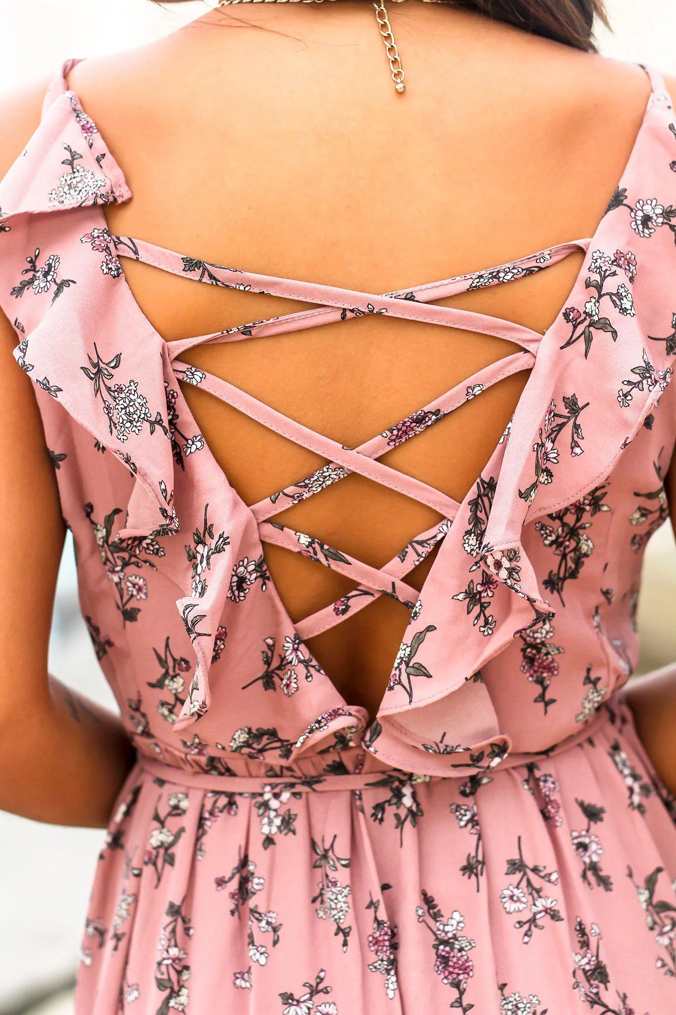 Dusty Pink Floral Wrap Dress