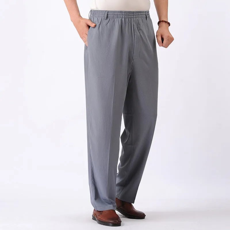 Elastic Waist Casual Pants Old Men's Loose Grandpa Long Pants