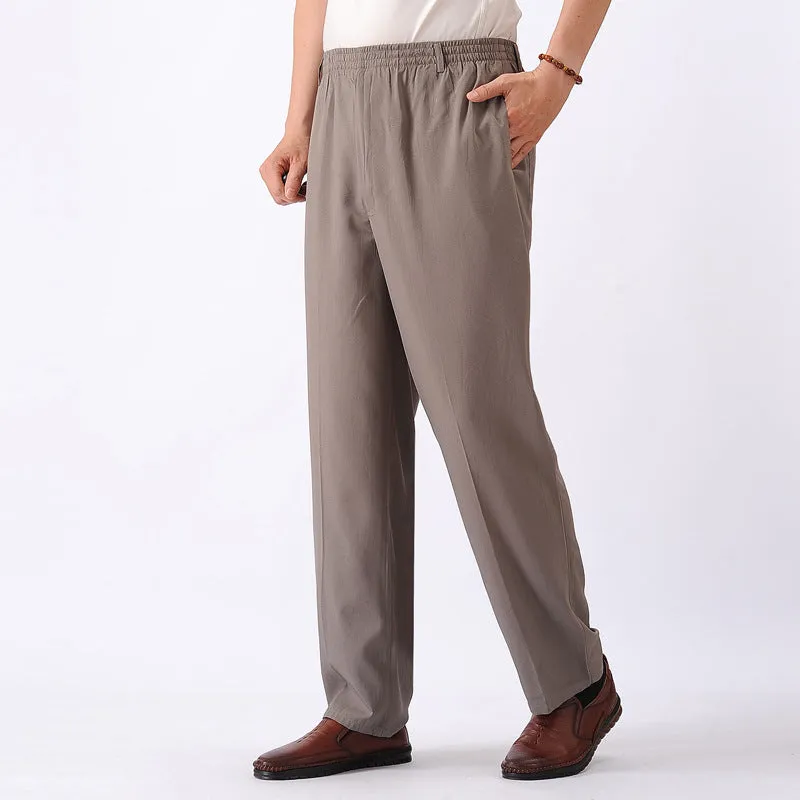 Elastic Waist Casual Pants Old Men's Loose Grandpa Long Pants