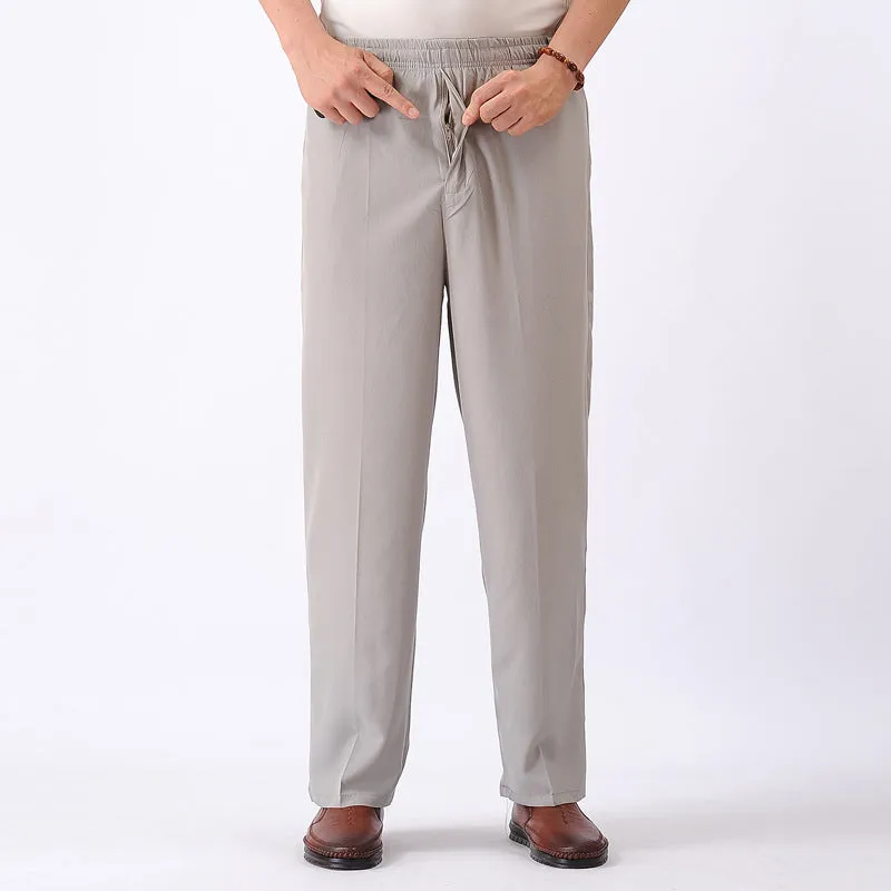 Elastic Waist Casual Pants Old Men's Loose Grandpa Long Pants