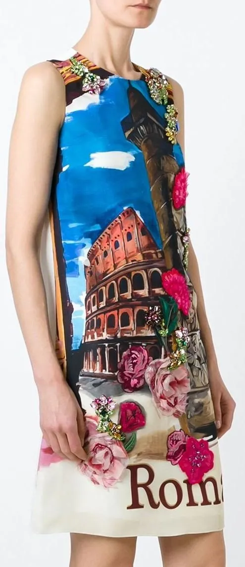 Embellished Roma Printed Shift Dress