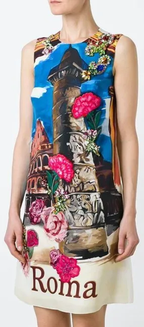 Embellished Roma Printed Shift Dress