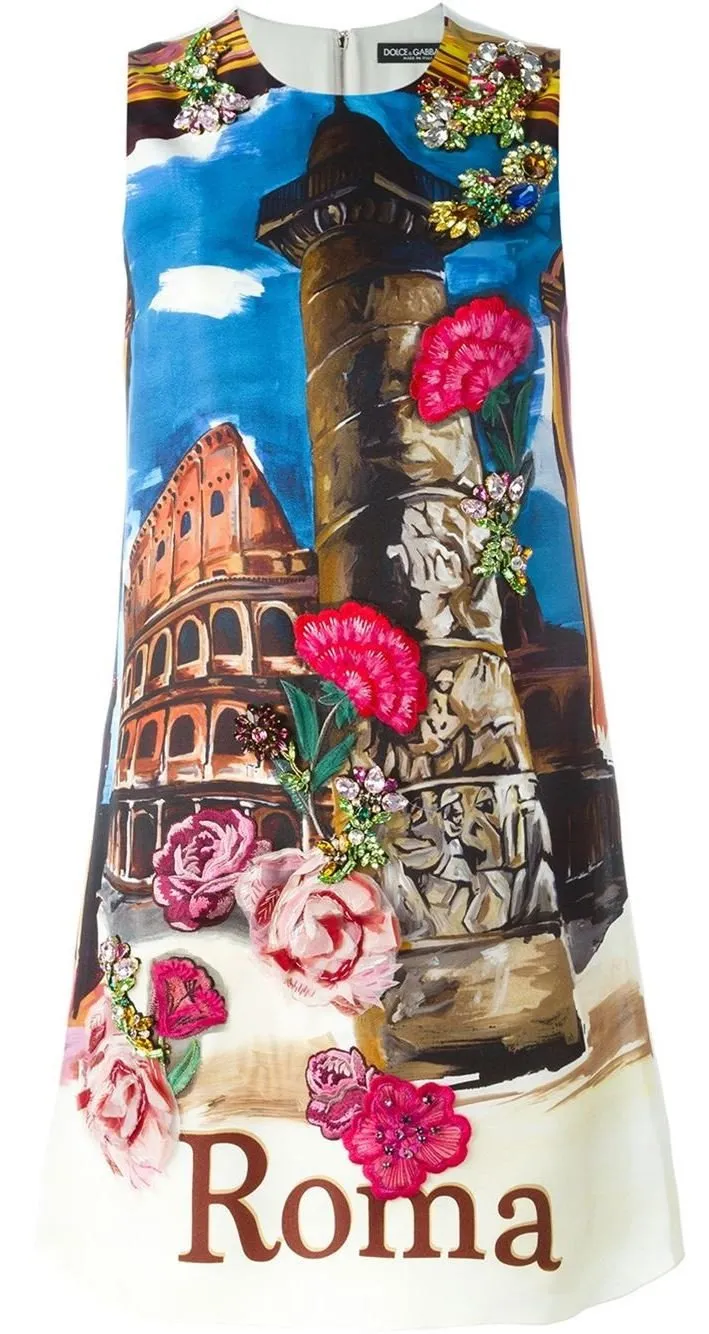 Embellished Roma Printed Shift Dress