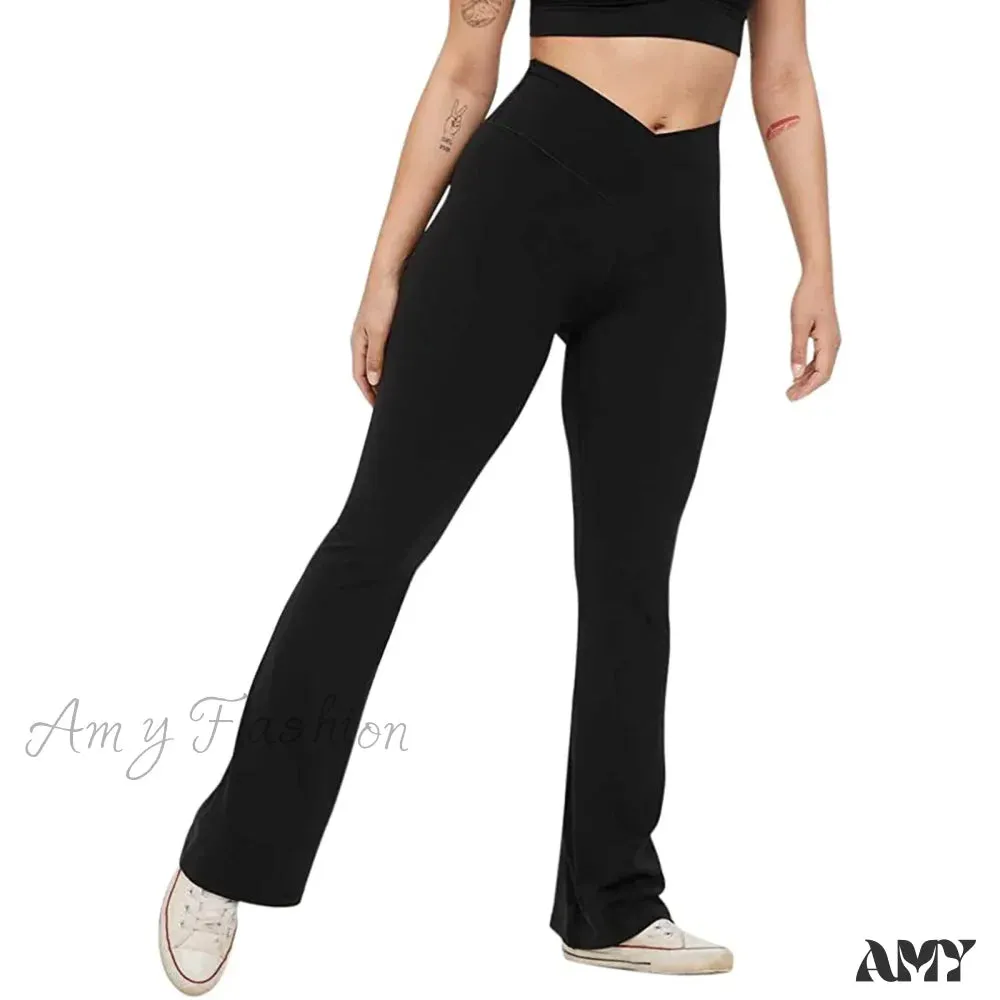 Flare High Waist Wide Leg Yoga Pants Seamless Fitness Workout Tights Casual Slimming Leggings