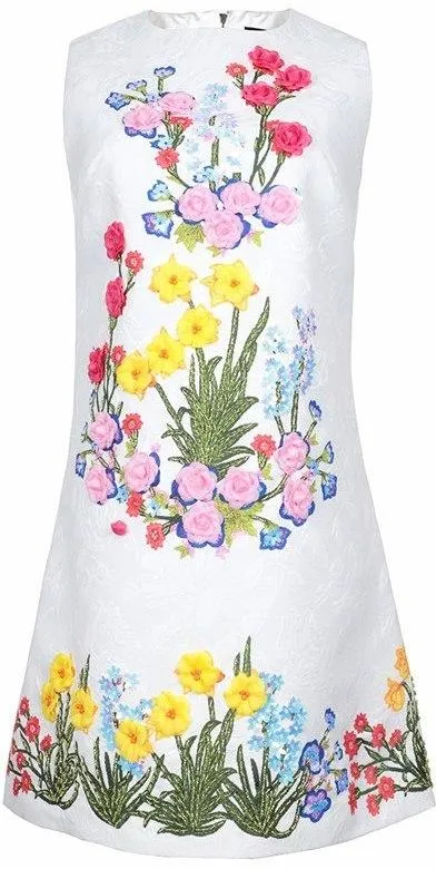 Floral-Embroidered Shift Dress