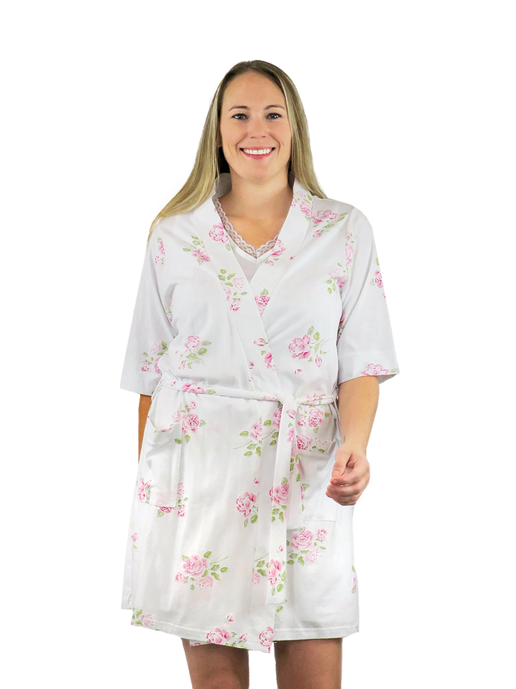 Floral Printed Cotton Knit Robe