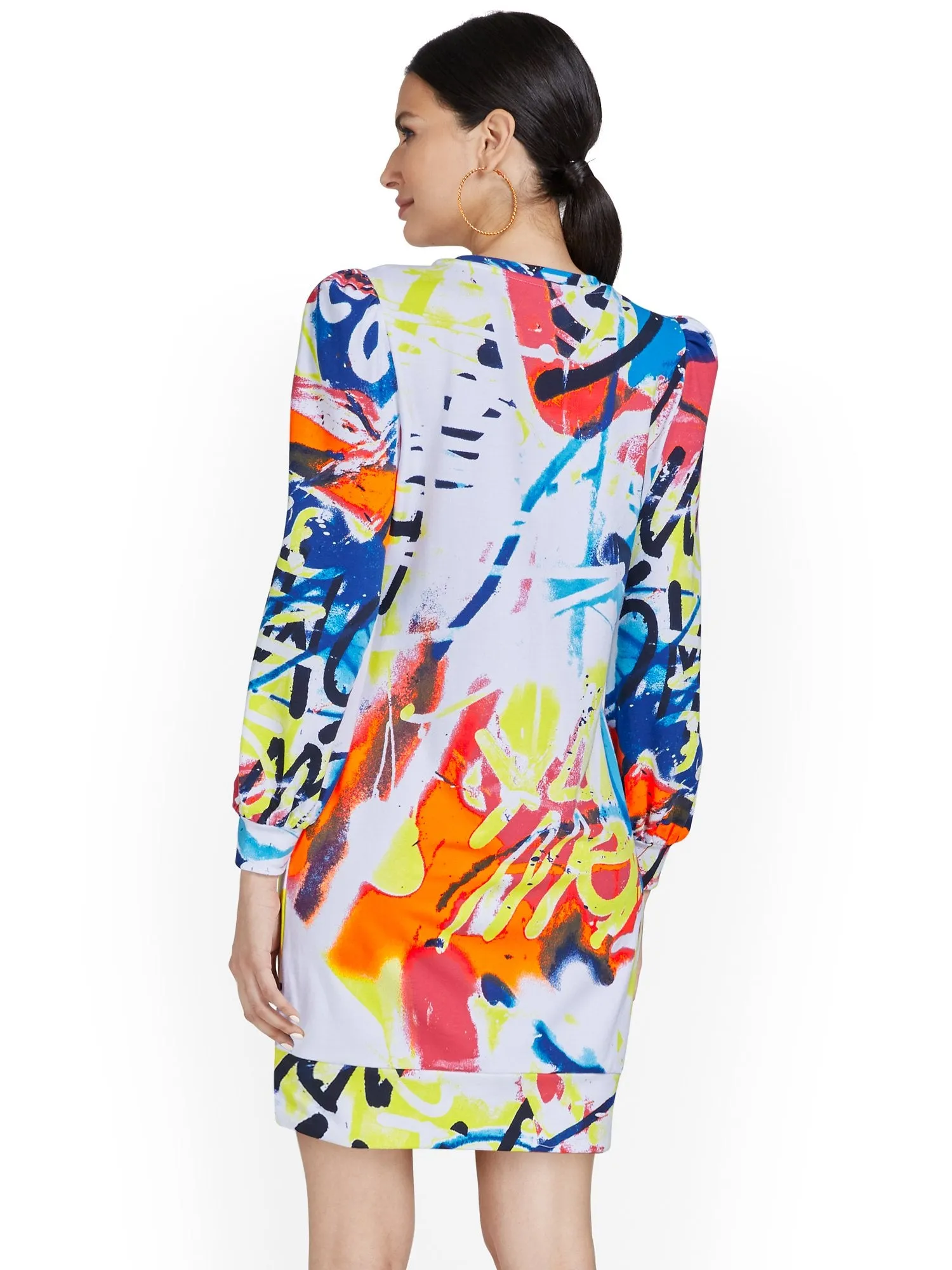 Graffiti-Print Puff-Sleeve Dress