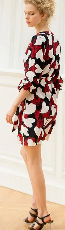 Heart Print Wrap Mini Dress