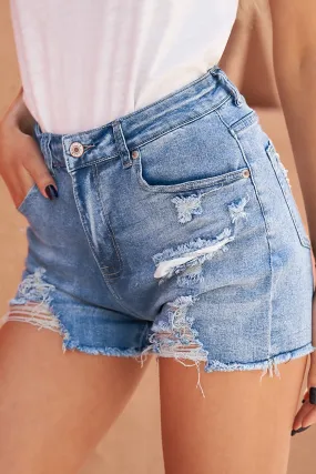 High Rise Destroyed Denim Shorts