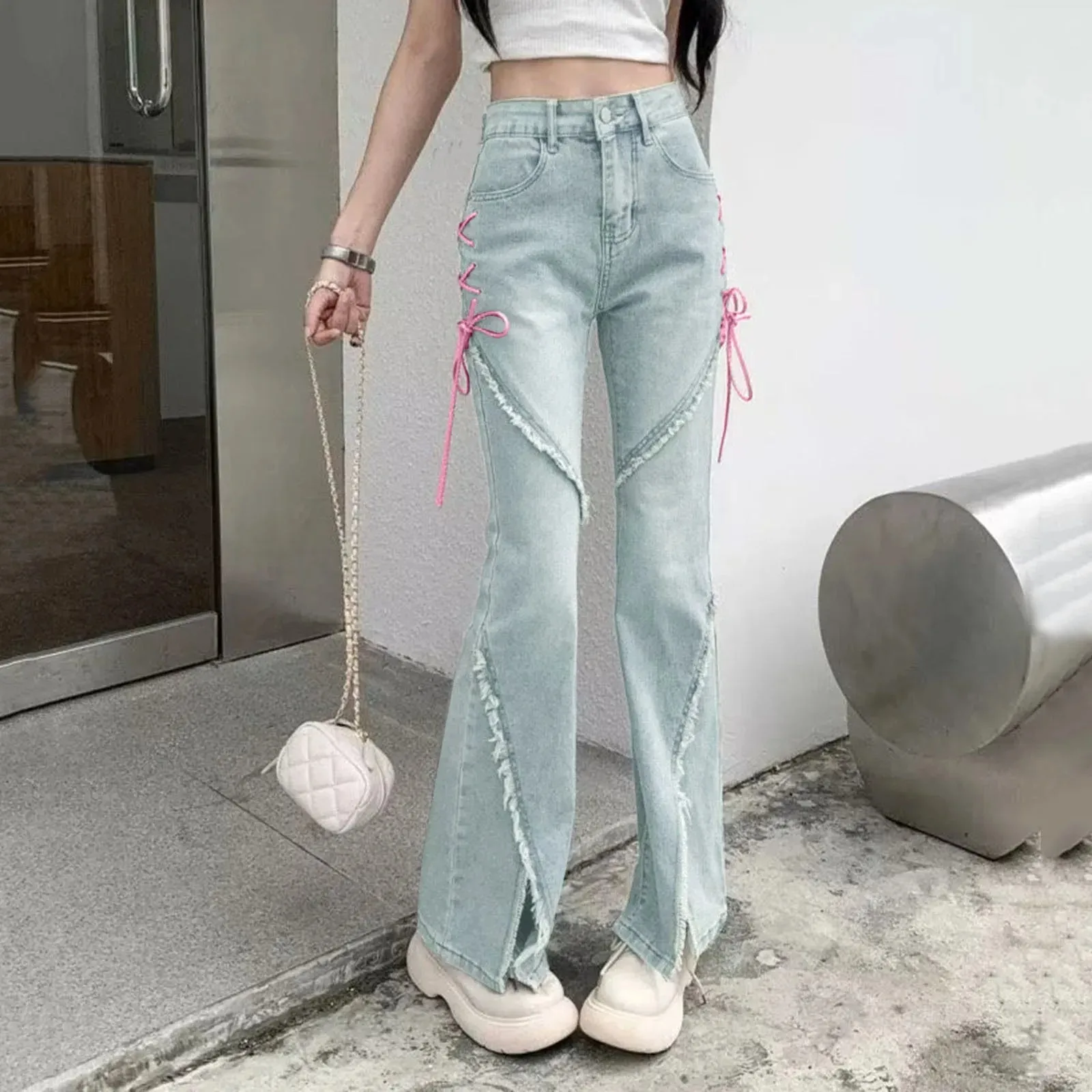 High Waist Harajuku Spicy Slim Lace-up Vintage Streetwear Jeans