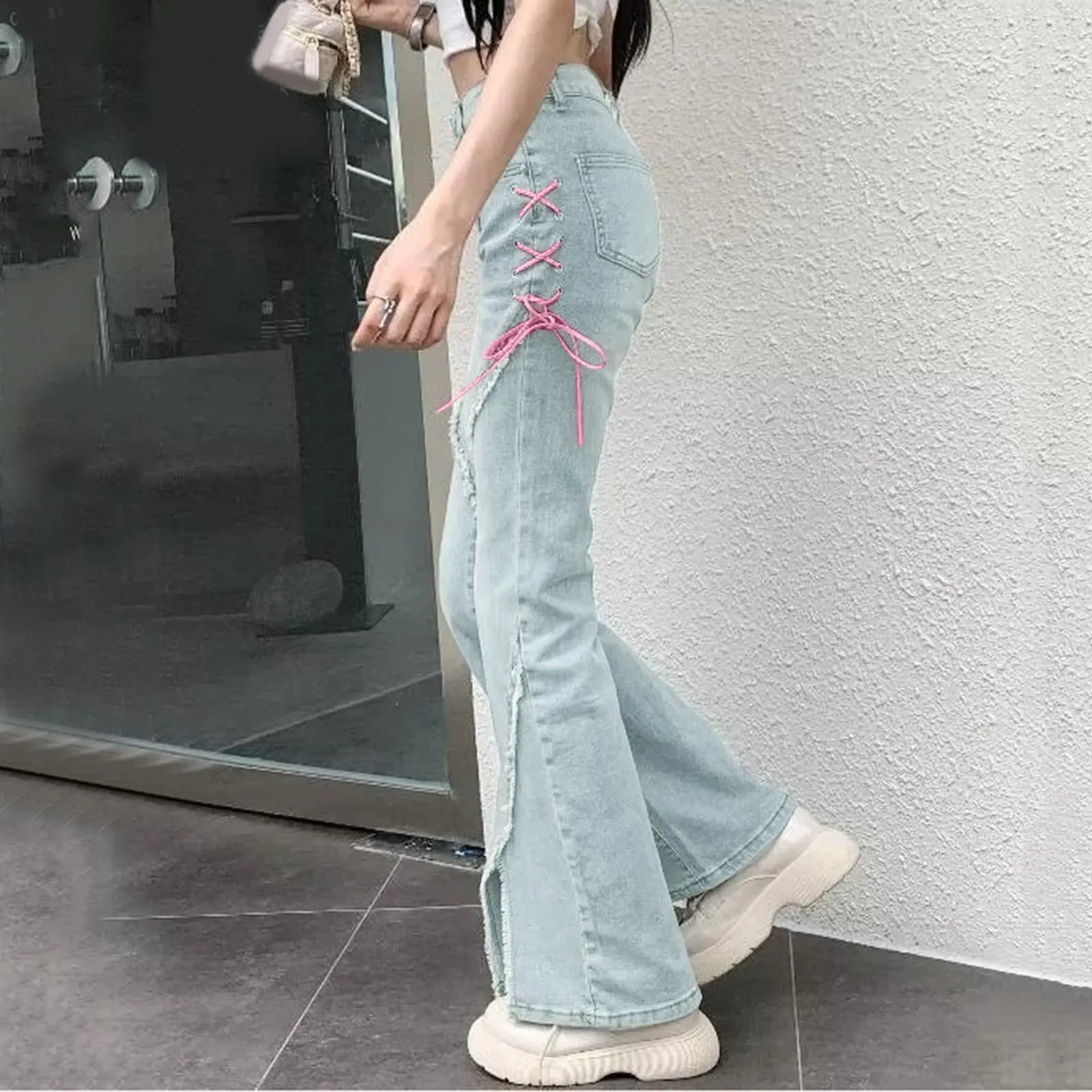 High Waist Harajuku Spicy Slim Lace-up Vintage Streetwear Jeans