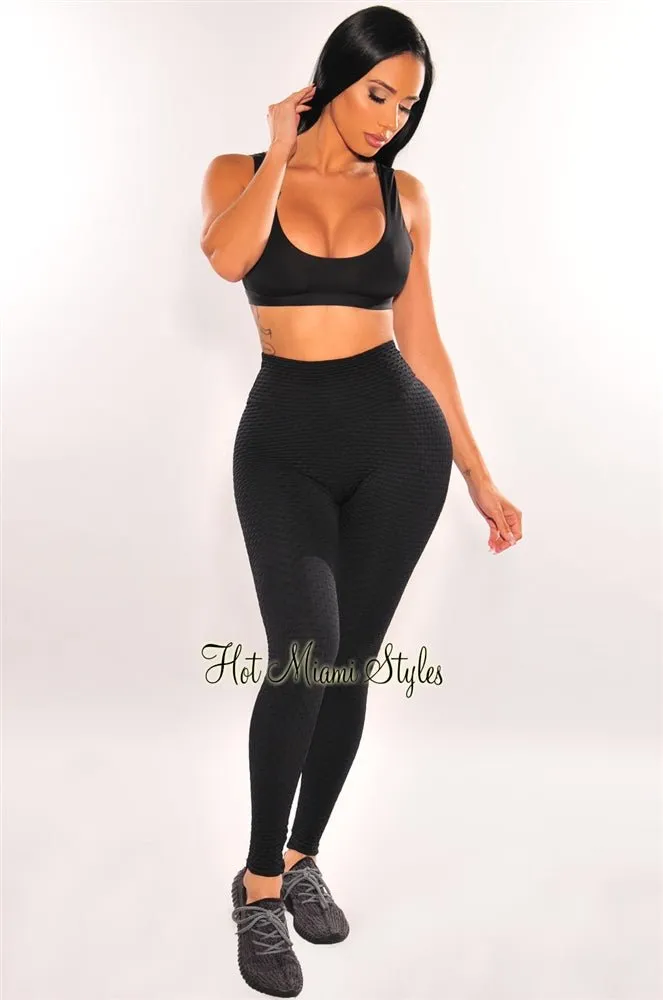 HMS Fit: Black Textured Scrunch Butt High Waist Leggings