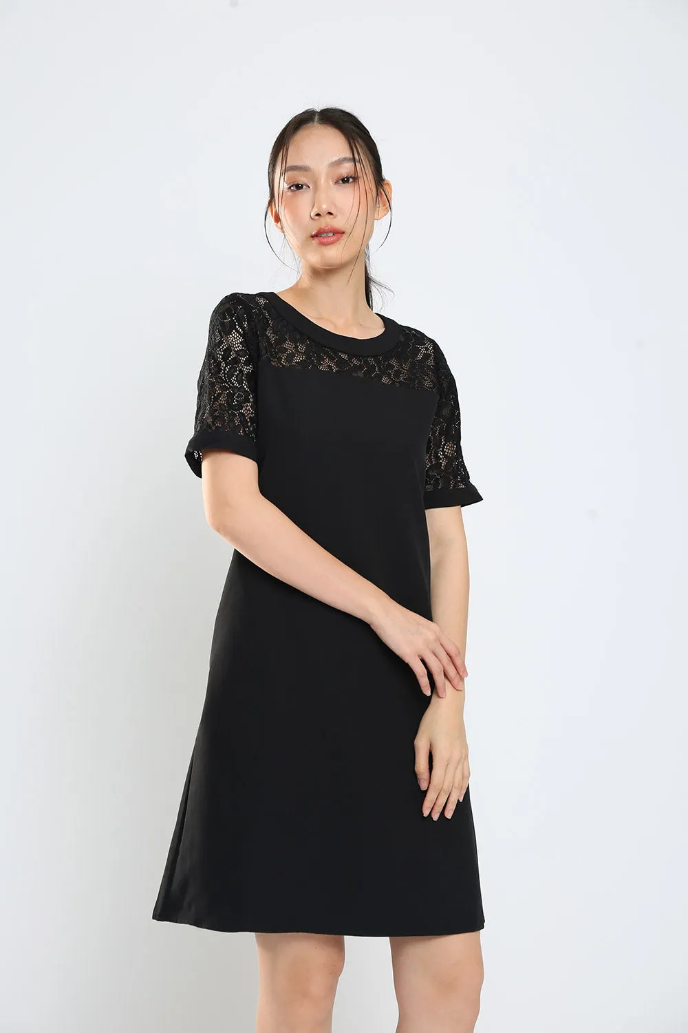 Kadin Shift Dress in Black Lace