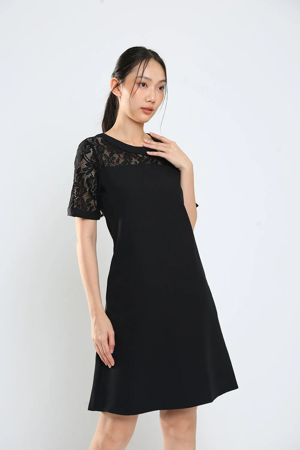 Kadin Shift Dress in Black Lace