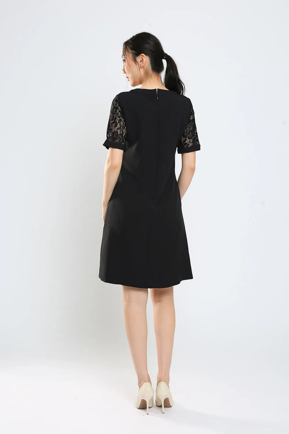 Kadin Shift Dress in Black Lace