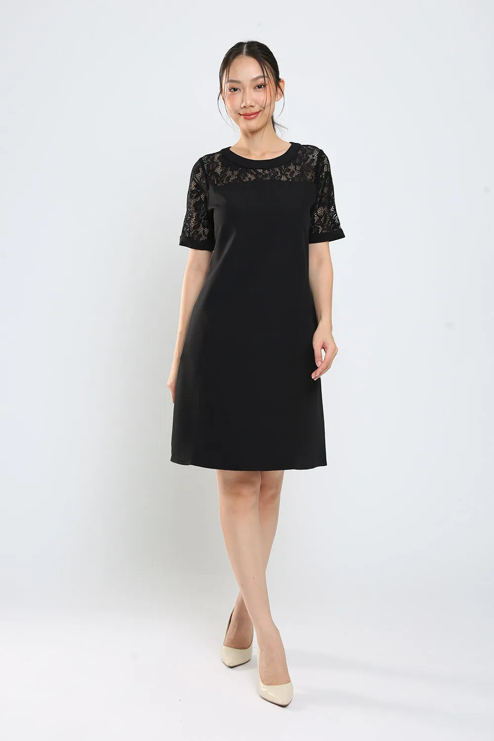 Kadin Shift Dress in Black Lace