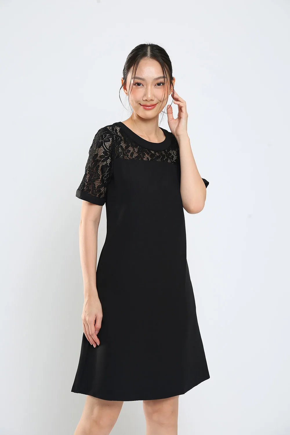 Kadin Shift Dress in Black Lace