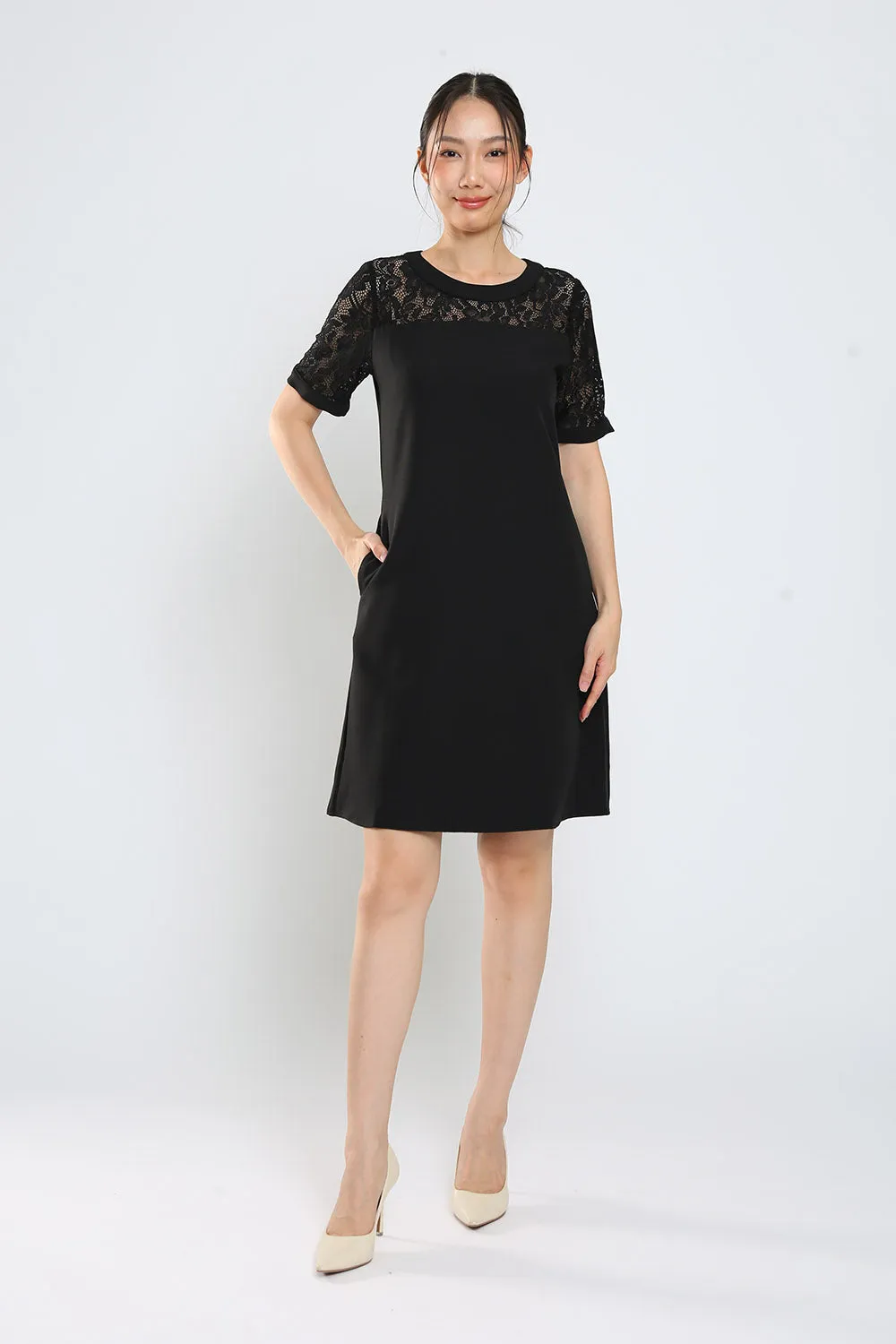 Kadin Shift Dress in Black Lace