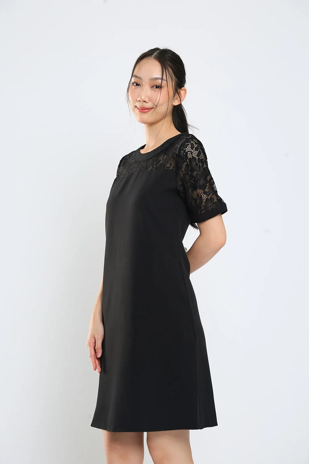 Kadin Shift Dress in Black Lace