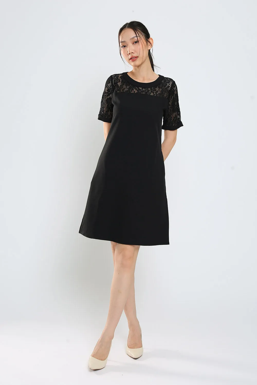 Kadin Shift Dress in Black Lace