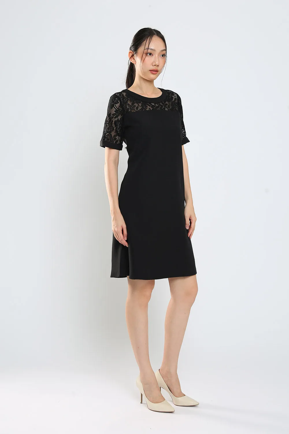 Kadin Shift Dress in Black Lace