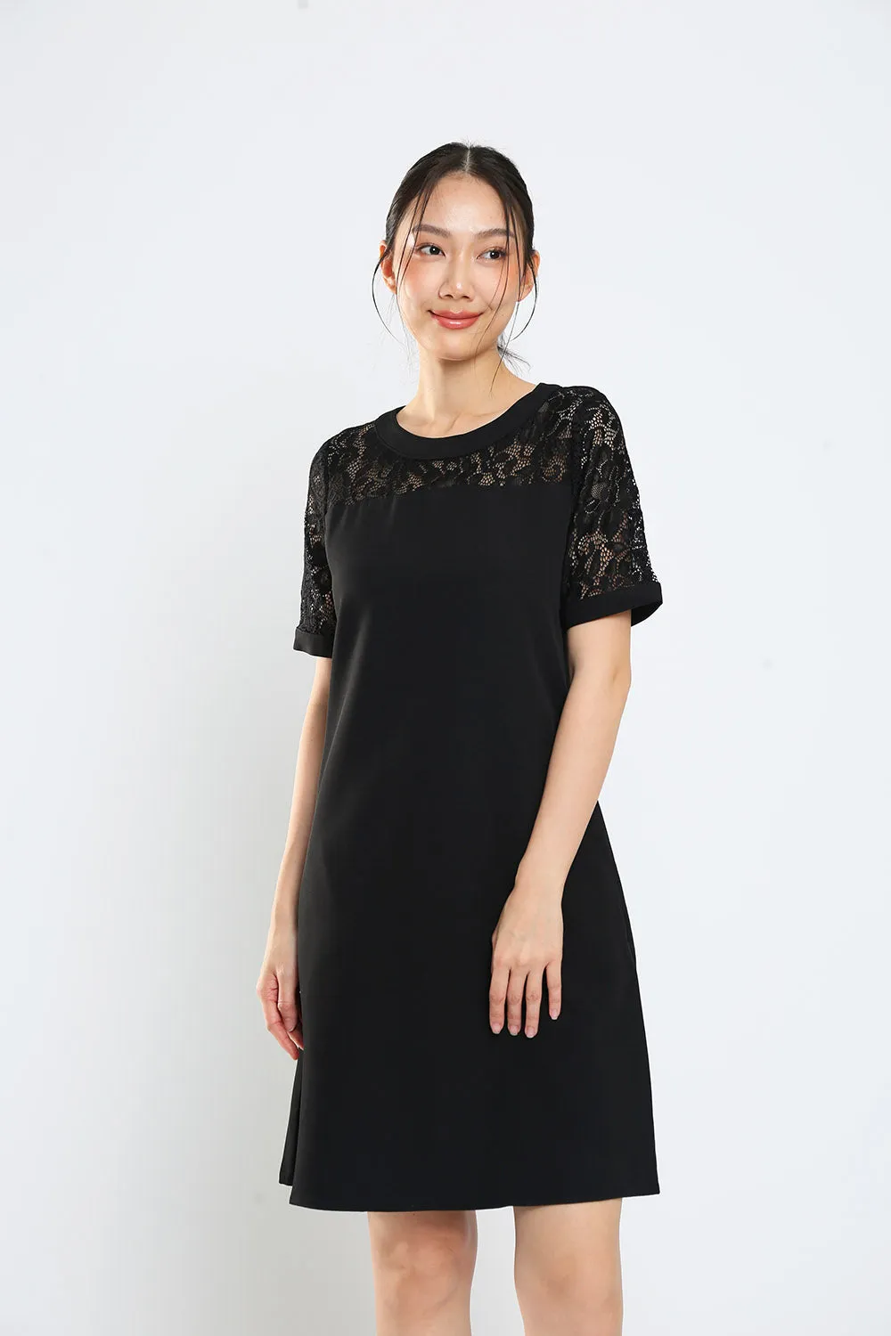 Kadin Shift Dress in Black Lace